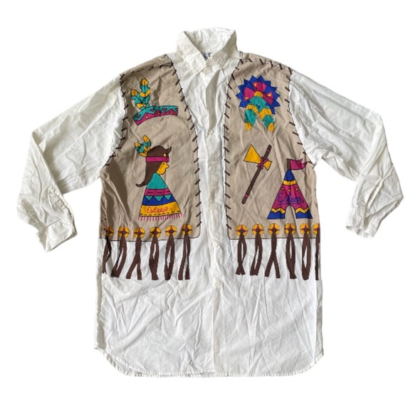 Vintage 90s Esleep Native American Print Shirt Size XL/ One Size - Picture 1 of 7